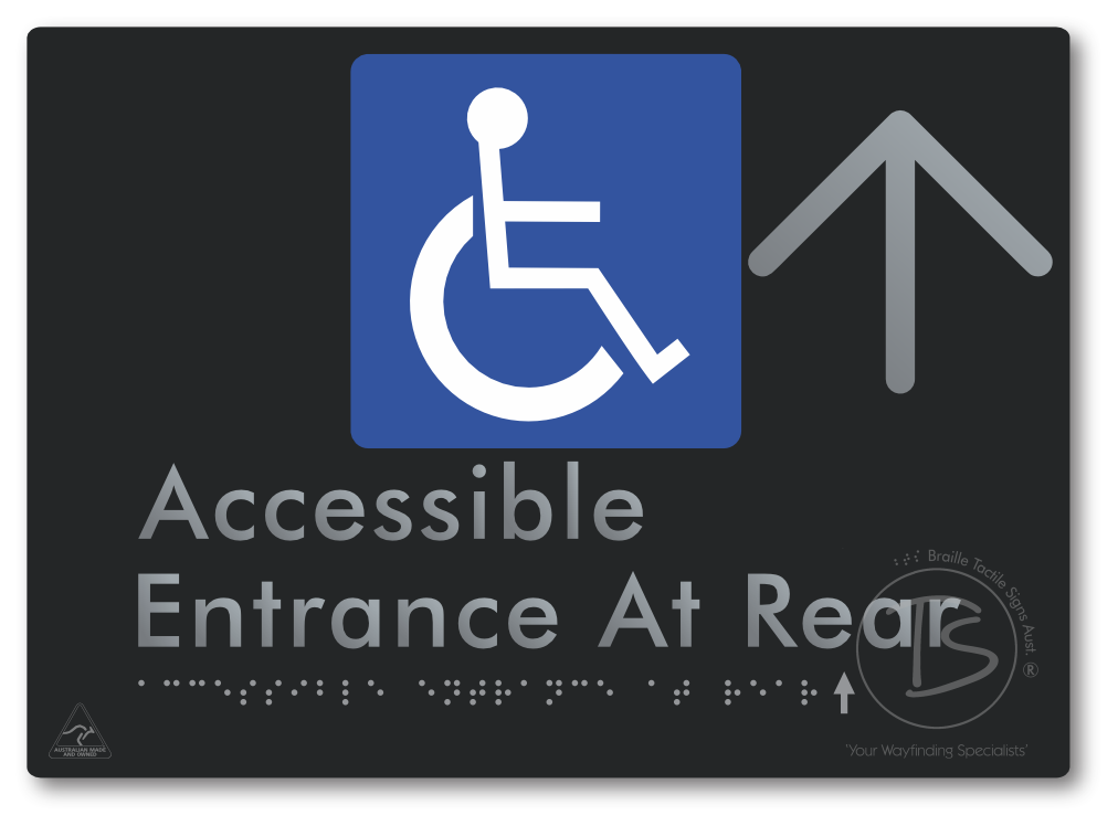 Accessible Entrance at Rear with Large Directional Arrow - Braille Tactile Signs Aust.