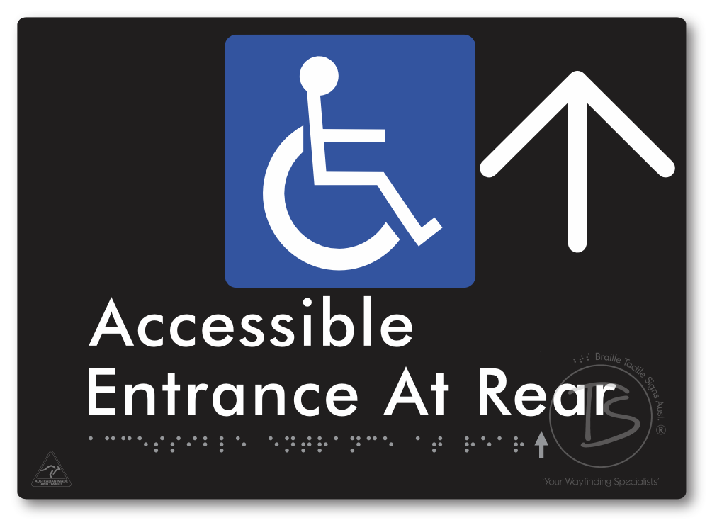 Accessible Entrance at Rear with Large Directional Arrow - Braille Tactile Signs Aust.