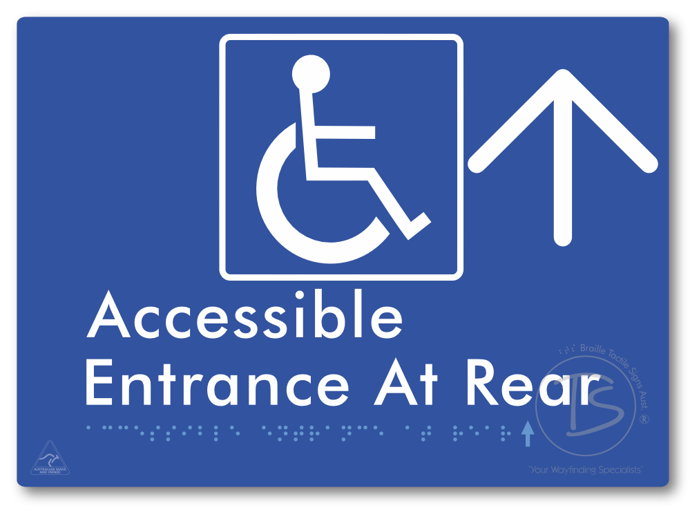 Accessible Entrance at Rear with Large Directional Arrow - Braille Tactile Signs Aust.