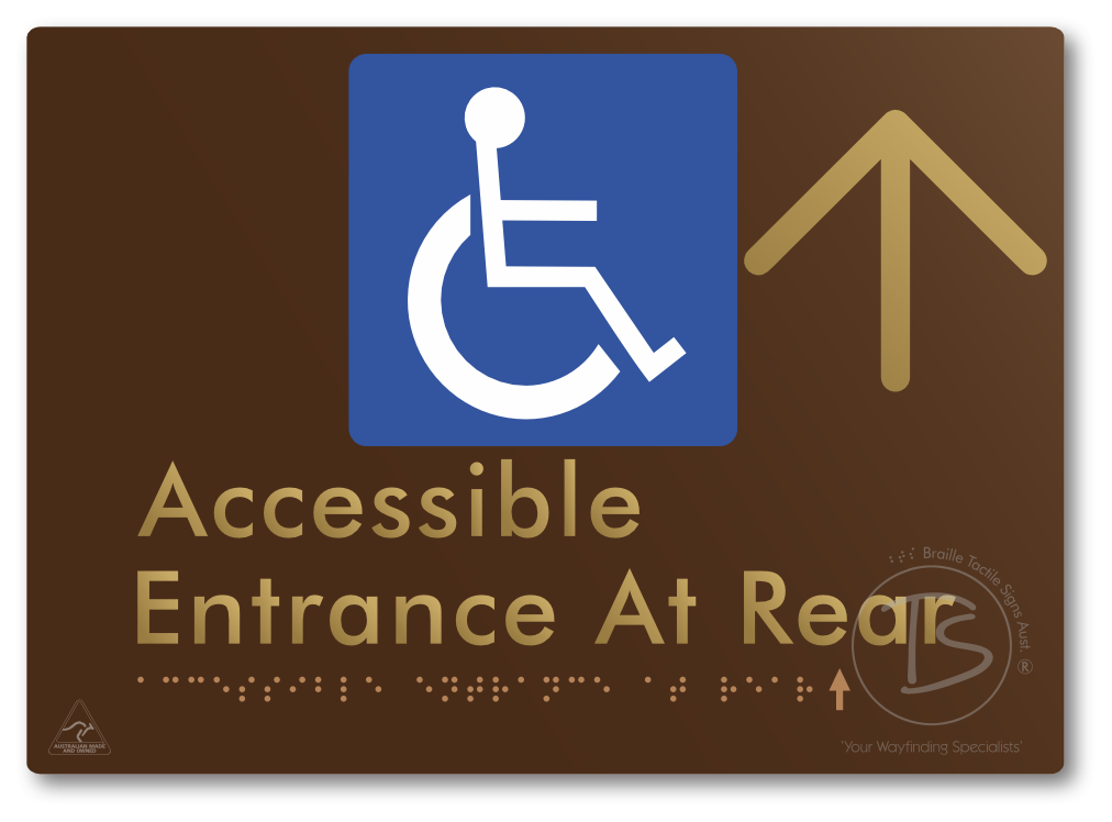 Accessible Entrance at Rear with Large Directional Arrow - Braille Tactile Signs Aust.
