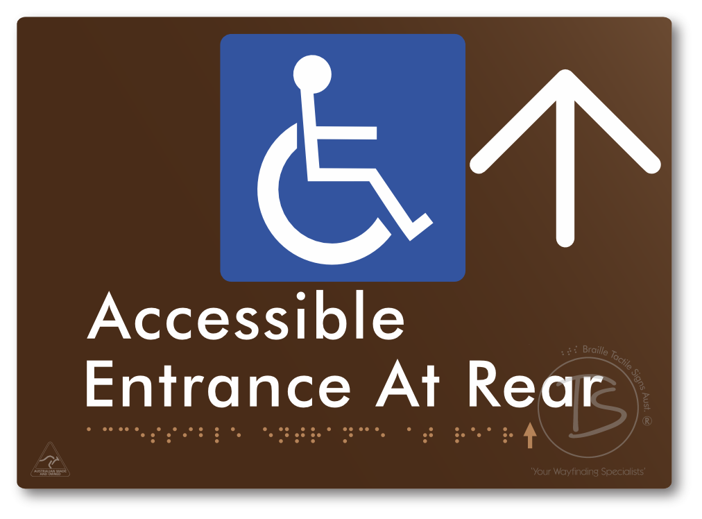 Accessible Entrance at Rear with Large Directional Arrow - Braille Tactile Signs Aust.