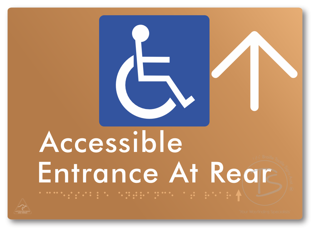 Accessible Entrance at Rear with Large Directional Arrow - Braille Tactile Signs Aust.