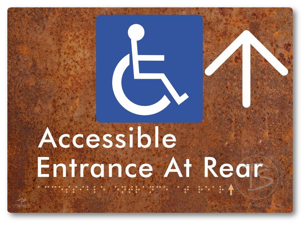 Accessible Entrance at Rear with Large Directional Arrow - Braille Tactile Signs Aust.