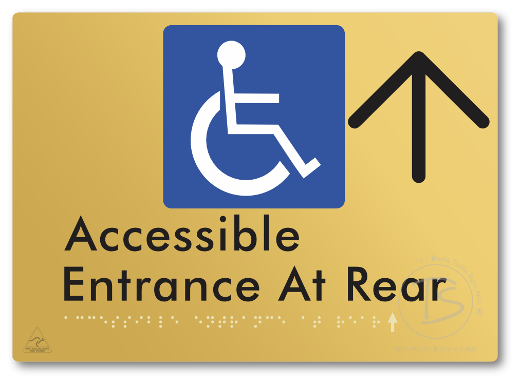 Accessible Entrance at Rear with Large Directional Arrow - Braille Tactile Signs Aust.