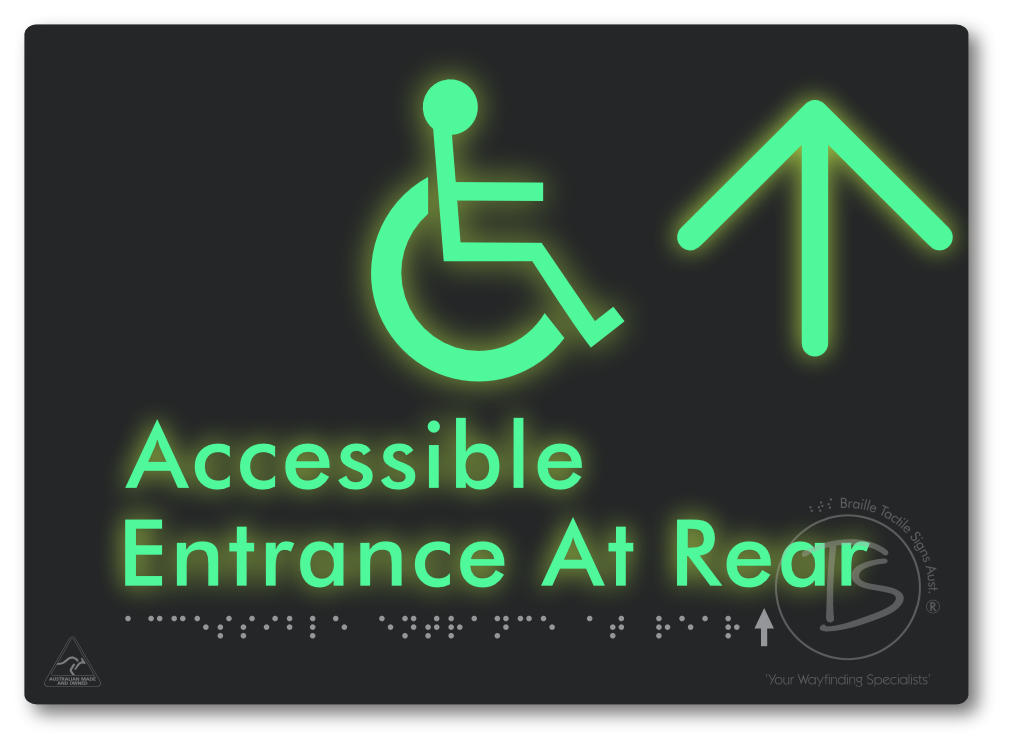 Accessible Entrance at Rear with Large Directional Arrow - Braille Tactile Signs Aust.