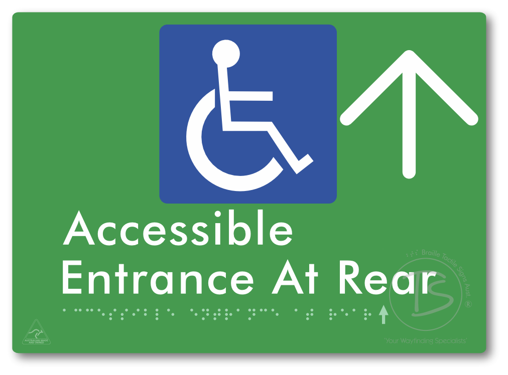Accessible Entrance at Rear with Large Directional Arrow - Braille Tactile Signs Aust.