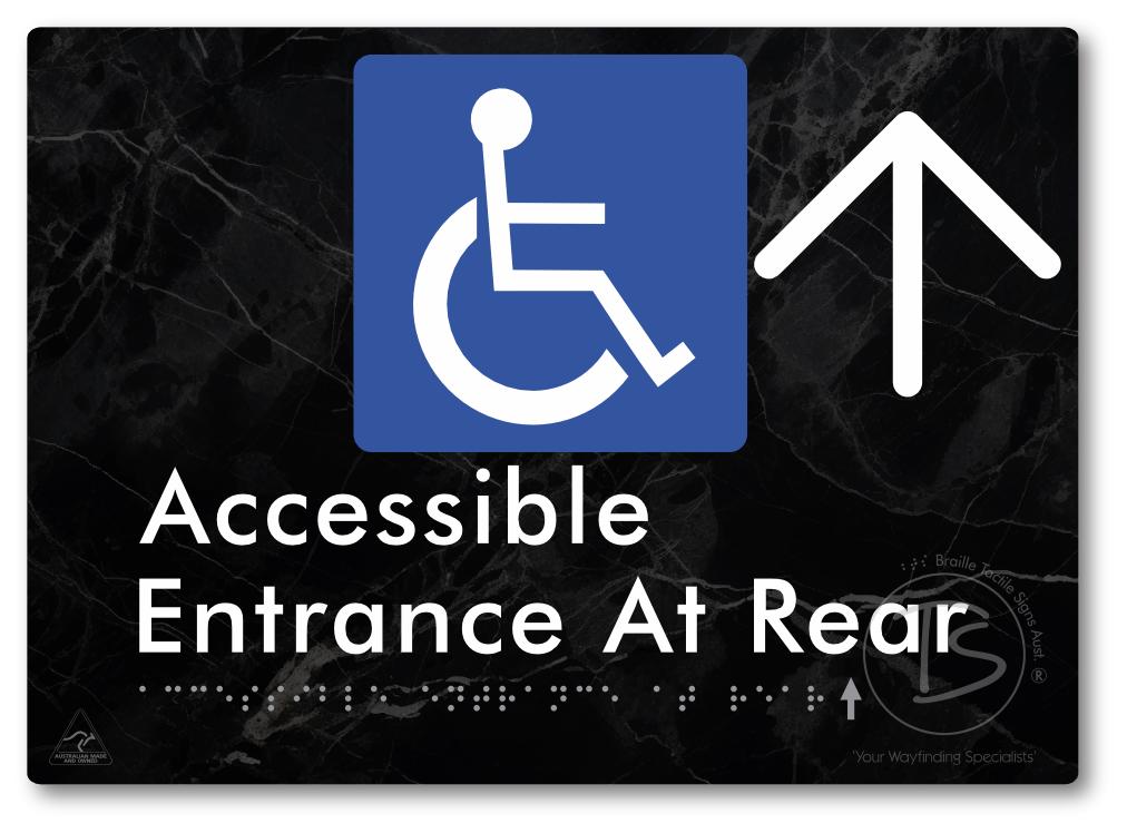 Accessible Entrance at Rear with Large Directional Arrow - Braille Tactile Signs Aust.