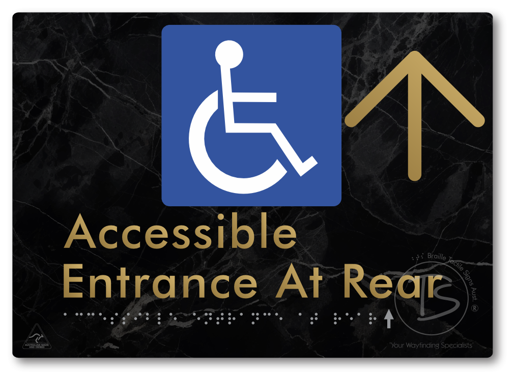 Accessible Entrance at Rear with Large Directional Arrow - Braille Tactile Signs Aust.