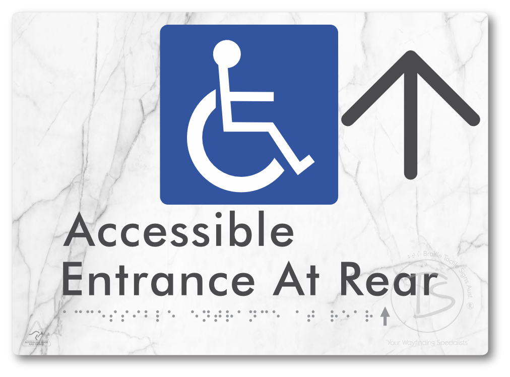 Accessible Entrance at Rear with Large Directional Arrow - Braille Tactile Signs Aust.