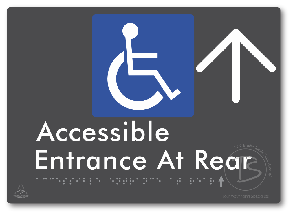 Accessible Entrance at Rear with Large Directional Arrow - Braille Tactile Signs Aust.