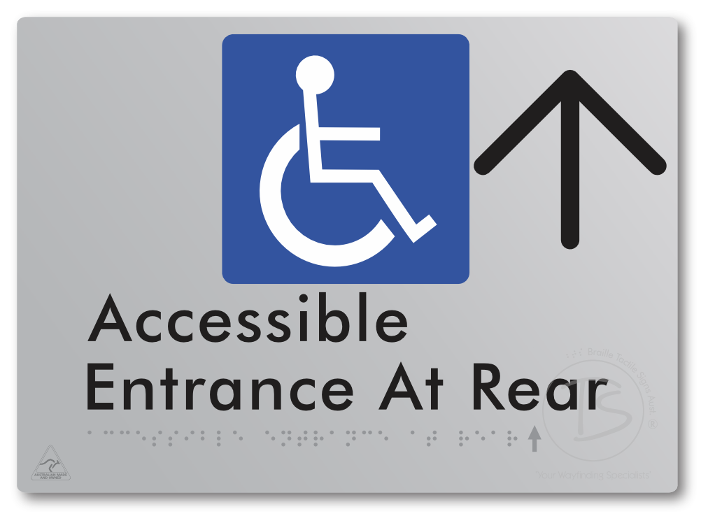 Accessible Entrance at Rear with Large Directional Arrow - Braille Tactile Signs Aust.