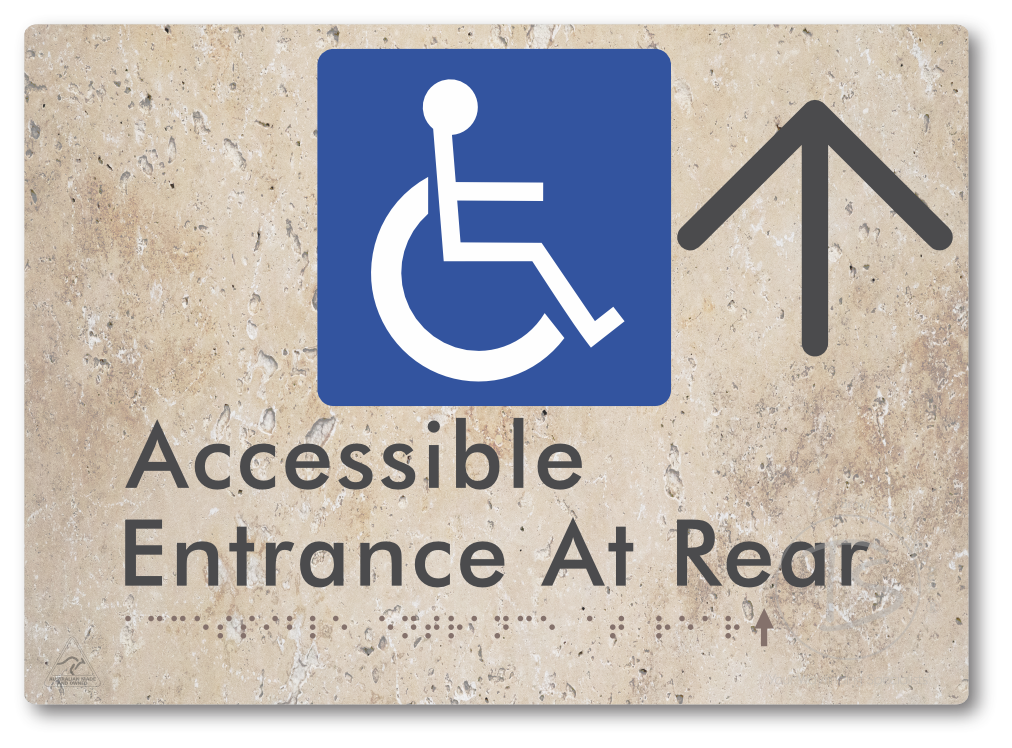 Accessible Entrance at Rear with Large Directional Arrow - Braille Tactile Signs Aust.