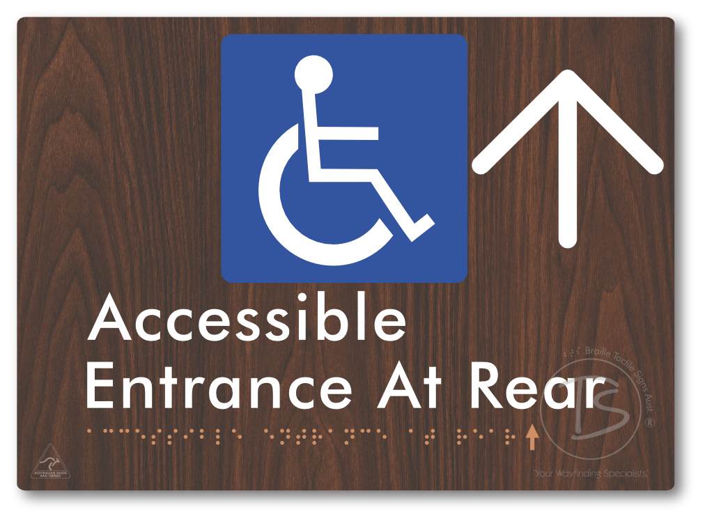 Accessible Entrance at Rear with Large Directional Arrow - Braille Tactile Signs Aust.