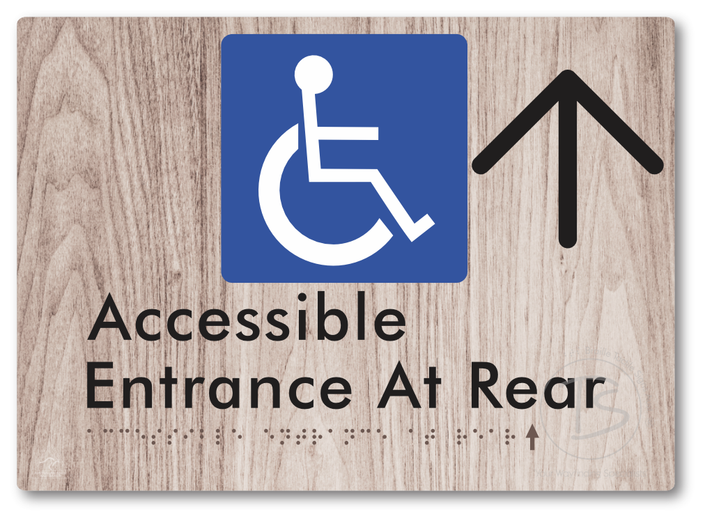Accessible Entrance at Rear with Large Directional Arrow - Braille Tactile Signs Aust.