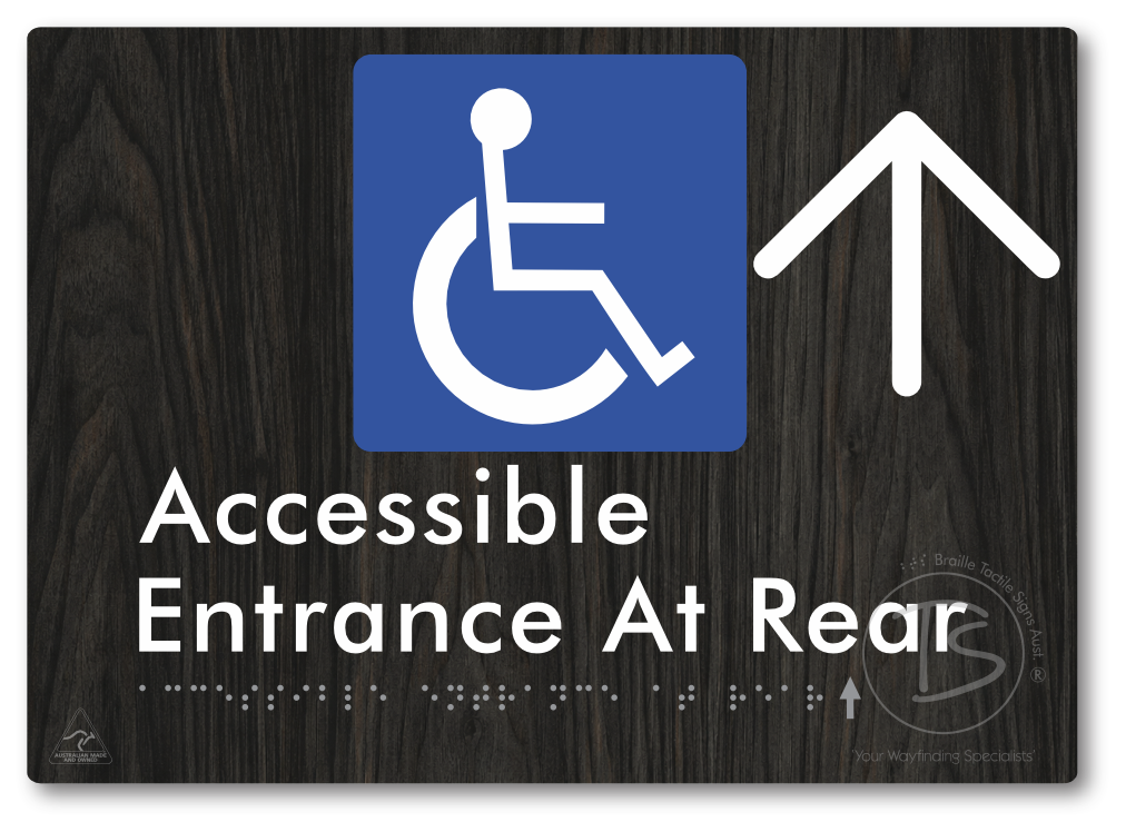 Accessible Entrance at Rear with Large Directional Arrow - Braille Tactile Signs Aust.