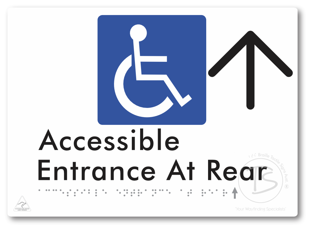 Accessible Entrance at Rear with Large Directional Arrow - Braille Tactile Signs Aust.