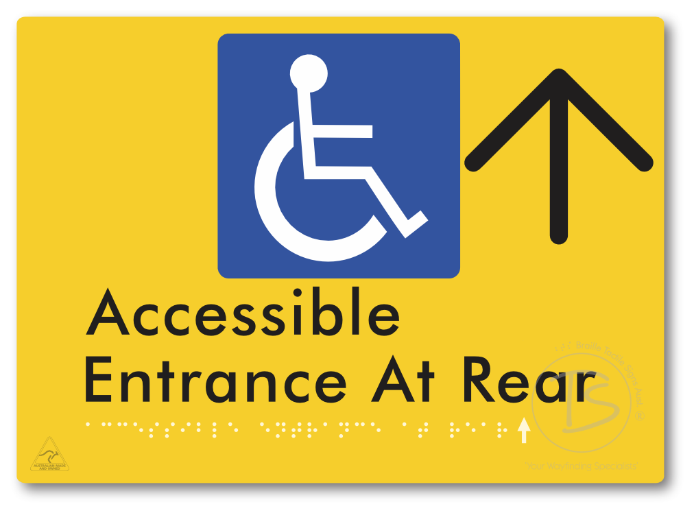 Accessible Entrance at Rear with Large Directional Arrow - Braille Tactile Signs Aust.
