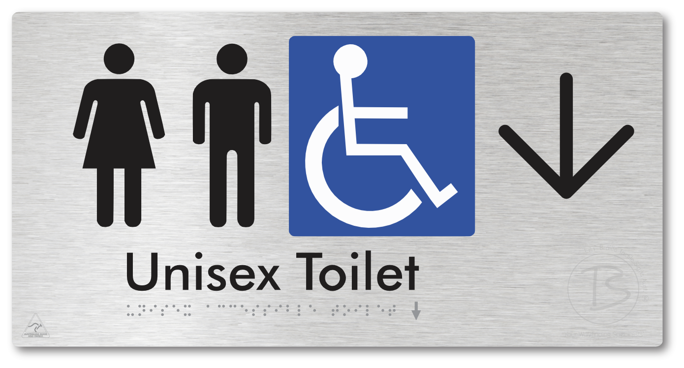 Unisex Accessible Toilet with Large Directional Arrow - Braille Tactile Signs Aust.