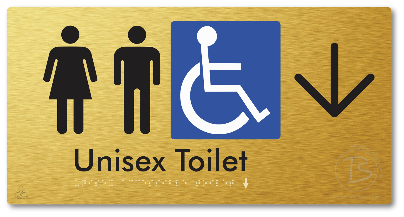 Unisex Accessible Toilet with Large Directional Arrow - Braille Tactile Signs Aust.
