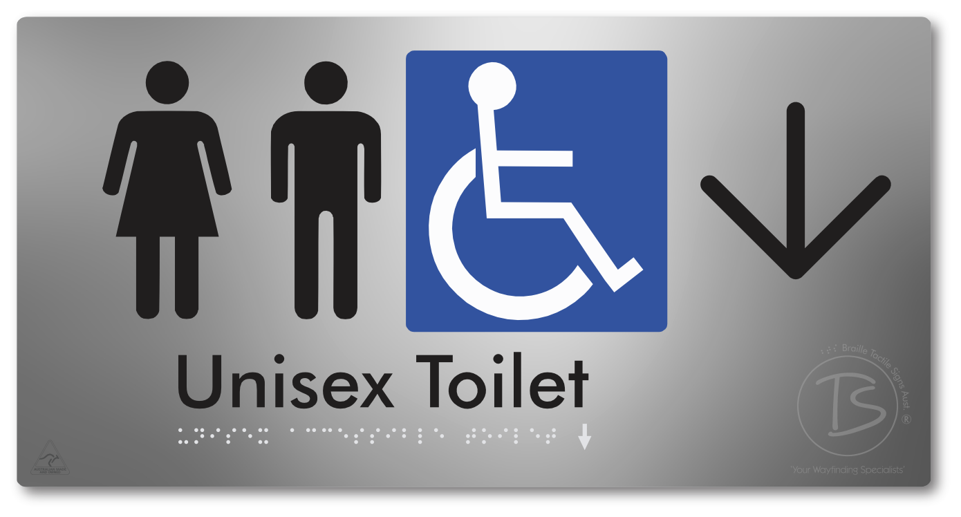 Unisex Accessible Toilet with Large Directional Arrow - Braille Tactile Signs Aust.