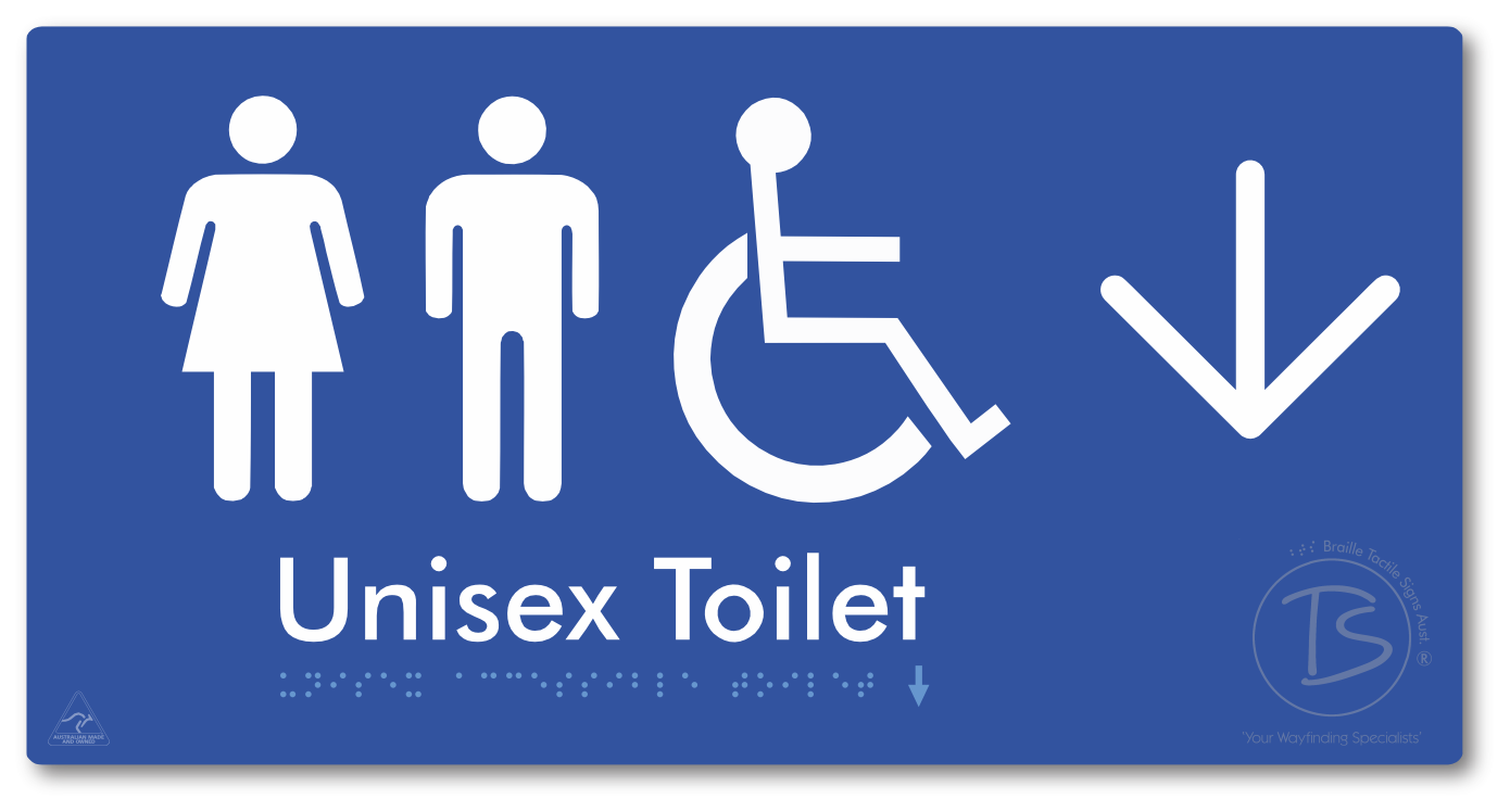 Unisex Accessible Toilet with Large Directional Arrow - Braille Tactile Signs Aust.