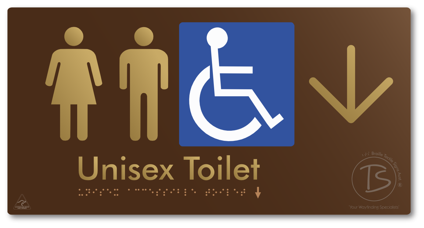 Unisex Accessible Toilet with Large Directional Arrow - Braille Tactile Signs Aust.