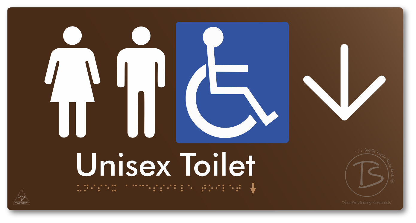 Unisex Accessible Toilet with Large Directional Arrow - Braille Tactile Signs Aust.