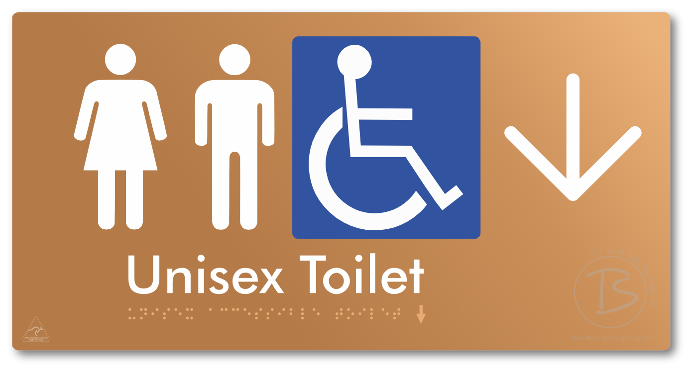 Unisex Accessible Toilet with Large Directional Arrow - Braille Tactile Signs Aust.