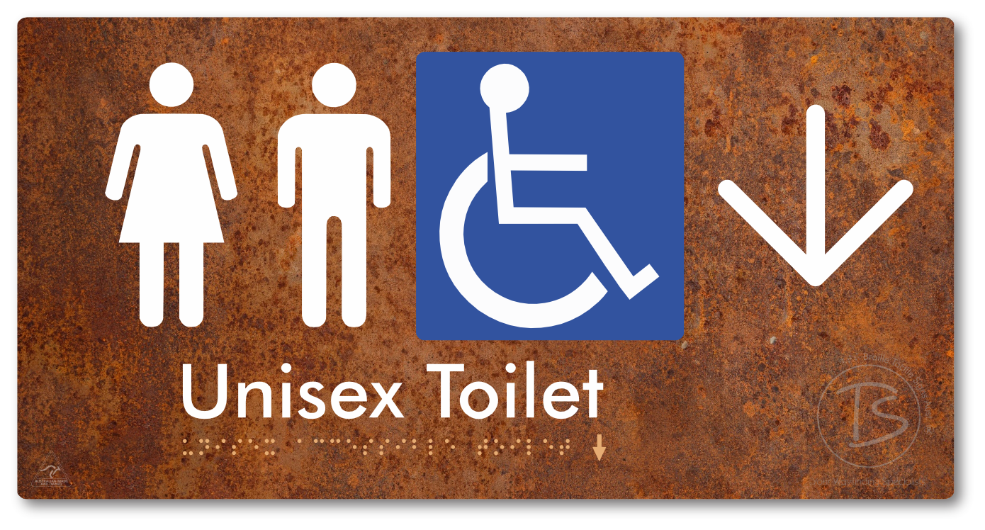 Unisex Accessible Toilet with Large Directional Arrow - Braille Tactile Signs Aust.