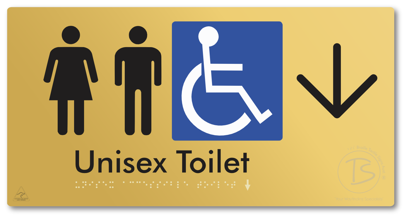 Unisex Accessible Toilet with Large Directional Arrow - Braille Tactile Signs Aust.