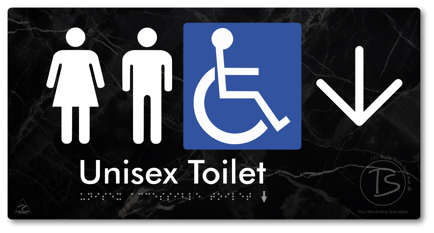 Unisex Accessible Toilet with Large Directional Arrow - Braille Tactile Signs Aust.