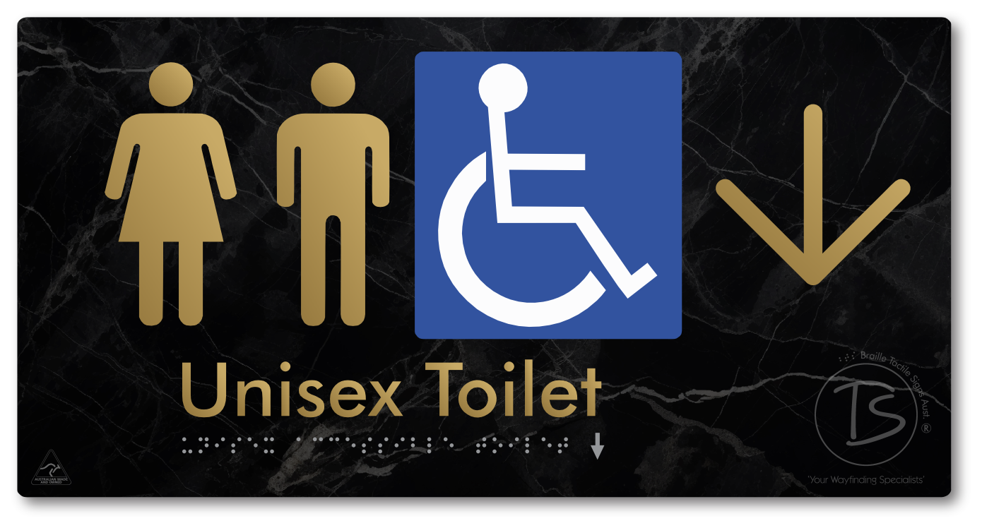 Unisex Accessible Toilet with Large Directional Arrow - Braille Tactile Signs Aust.