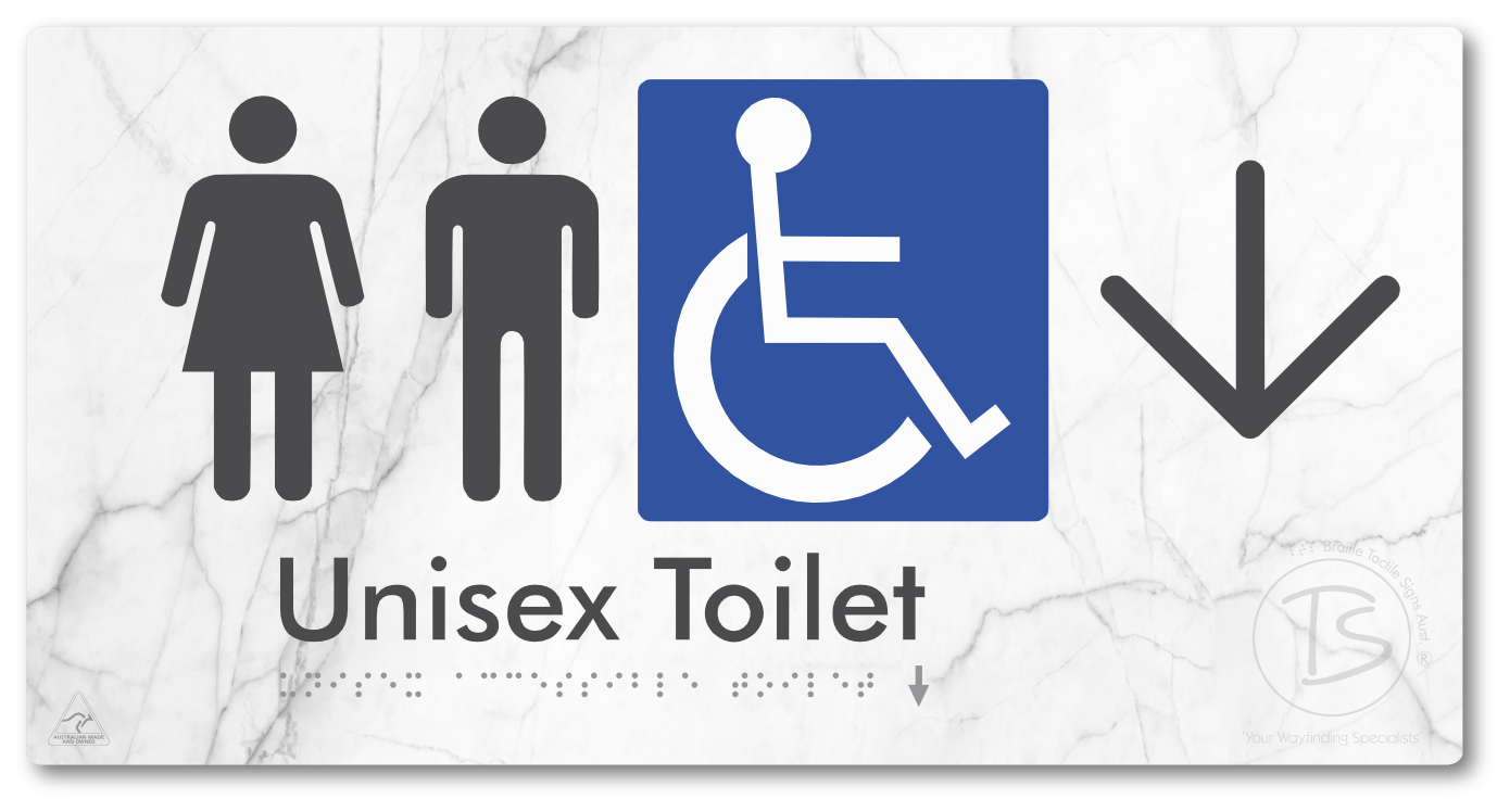 Unisex Accessible Toilet with Large Directional Arrow - Braille Tactile Signs Aust.