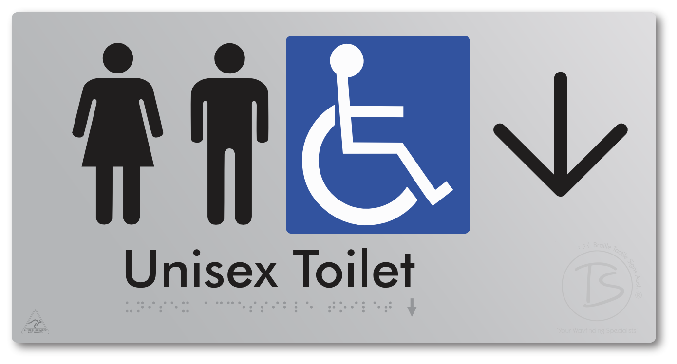 Unisex Accessible Toilet with Large Directional Arrow - Braille Tactile Signs Aust.