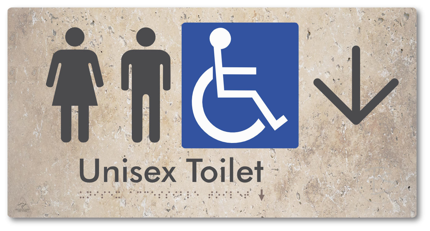 Unisex Accessible Toilet with Large Directional Arrow - Braille Tactile Signs Aust.