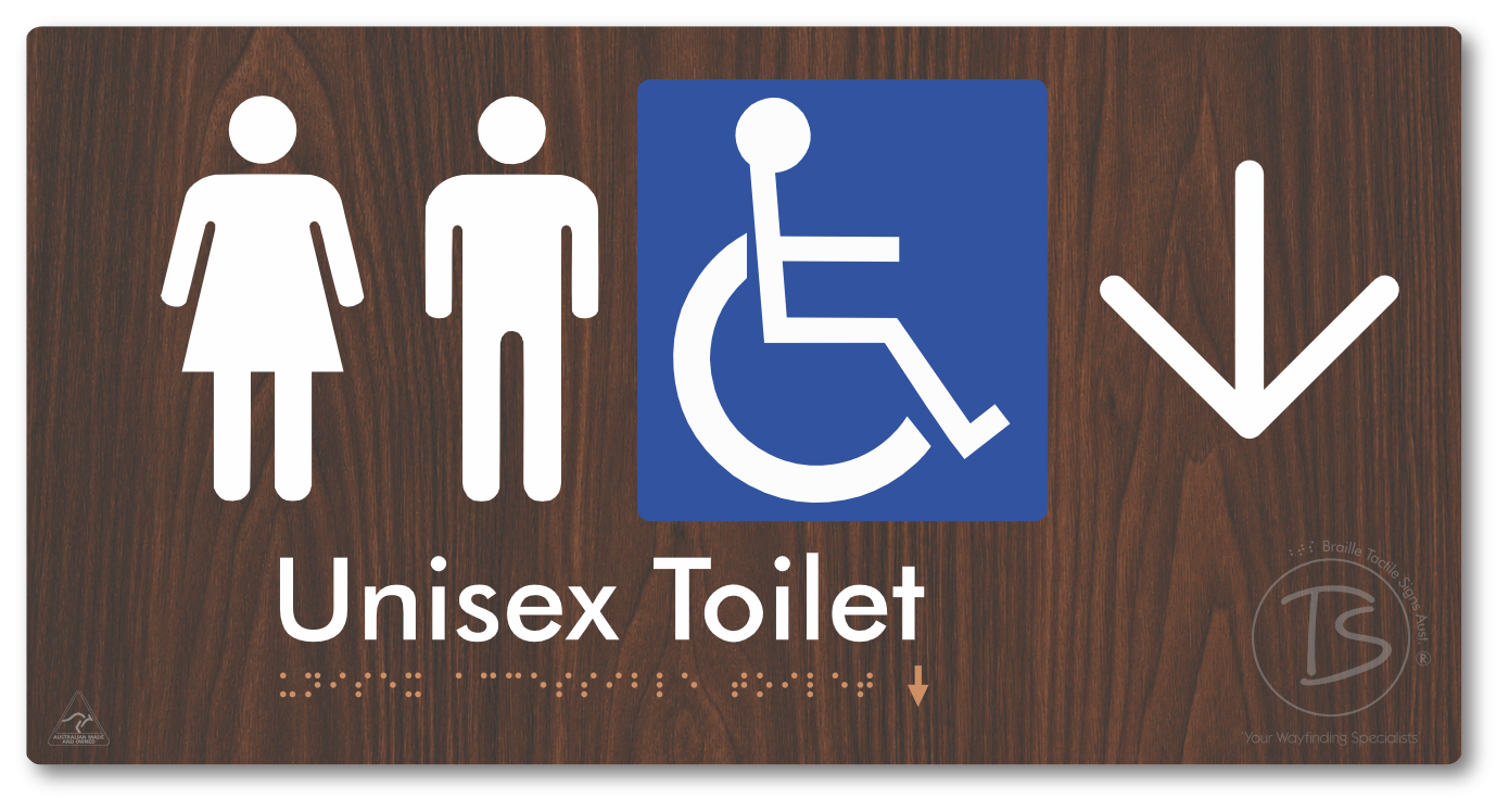 Unisex Accessible Toilet with Large Directional Arrow - Braille Tactile Signs Aust.