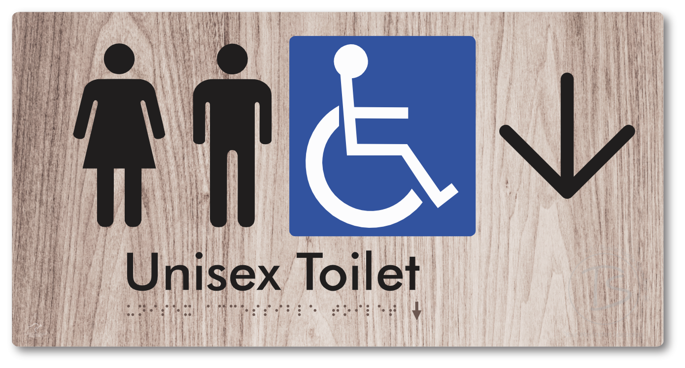 Unisex Accessible Toilet with Large Directional Arrow - Braille Tactile Signs Aust.