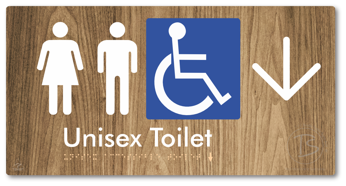 Unisex Accessible Toilet with Large Directional Arrow - Braille Tactile Signs Aust.