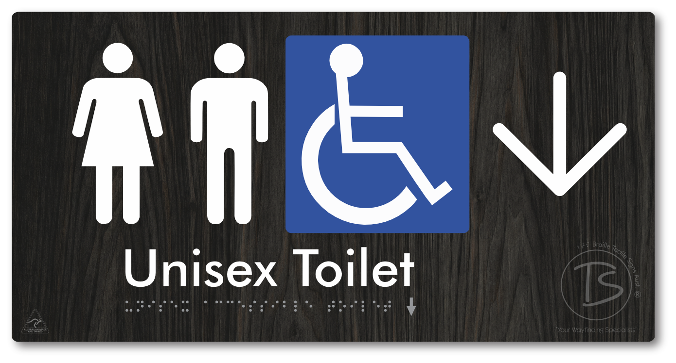 Unisex Accessible Toilet with Large Directional Arrow - Braille Tactile Signs Aust.