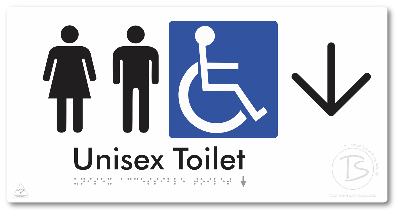 Unisex Accessible Toilet with Large Directional Arrow - Braille Tactile Signs Aust.