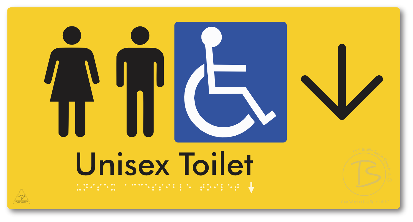 Unisex Accessible Toilet with Large Directional Arrow - Braille Tactile Signs Aust.