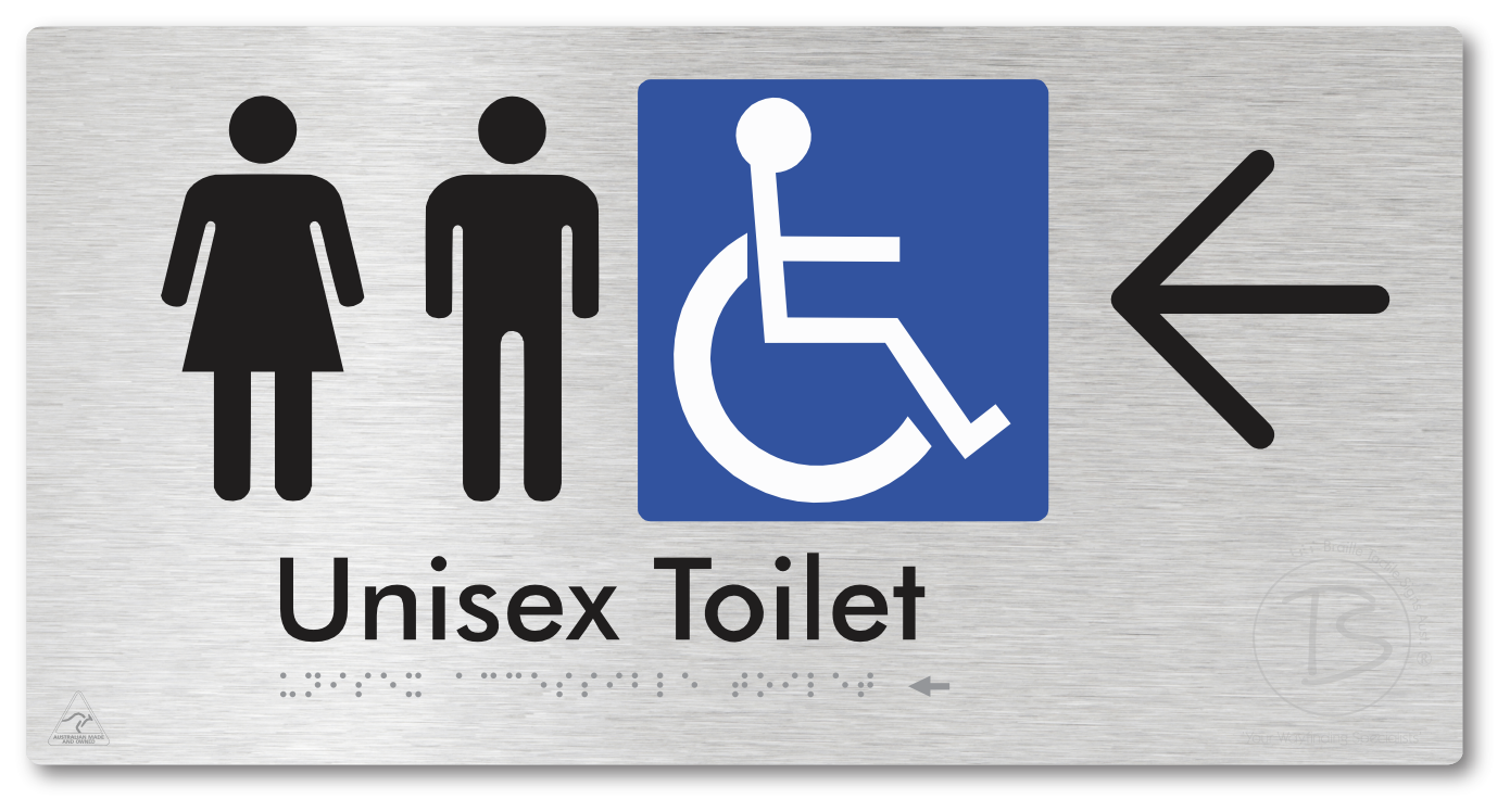 Unisex Accessible Toilet with Large Directional Arrow - Braille Tactile Signs Aust.