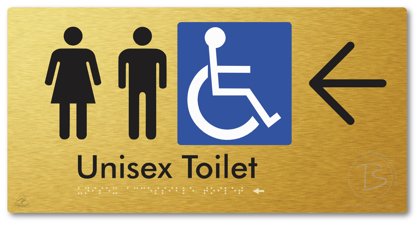 Unisex Accessible Toilet with Large Directional Arrow - Braille Tactile Signs Aust.
