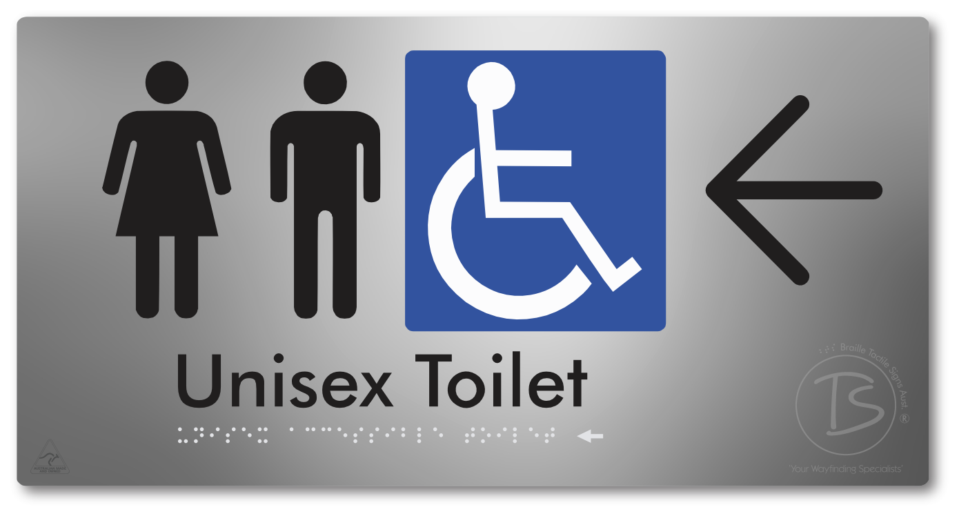 Unisex Accessible Toilet with Large Directional Arrow - Braille Tactile Signs Aust.