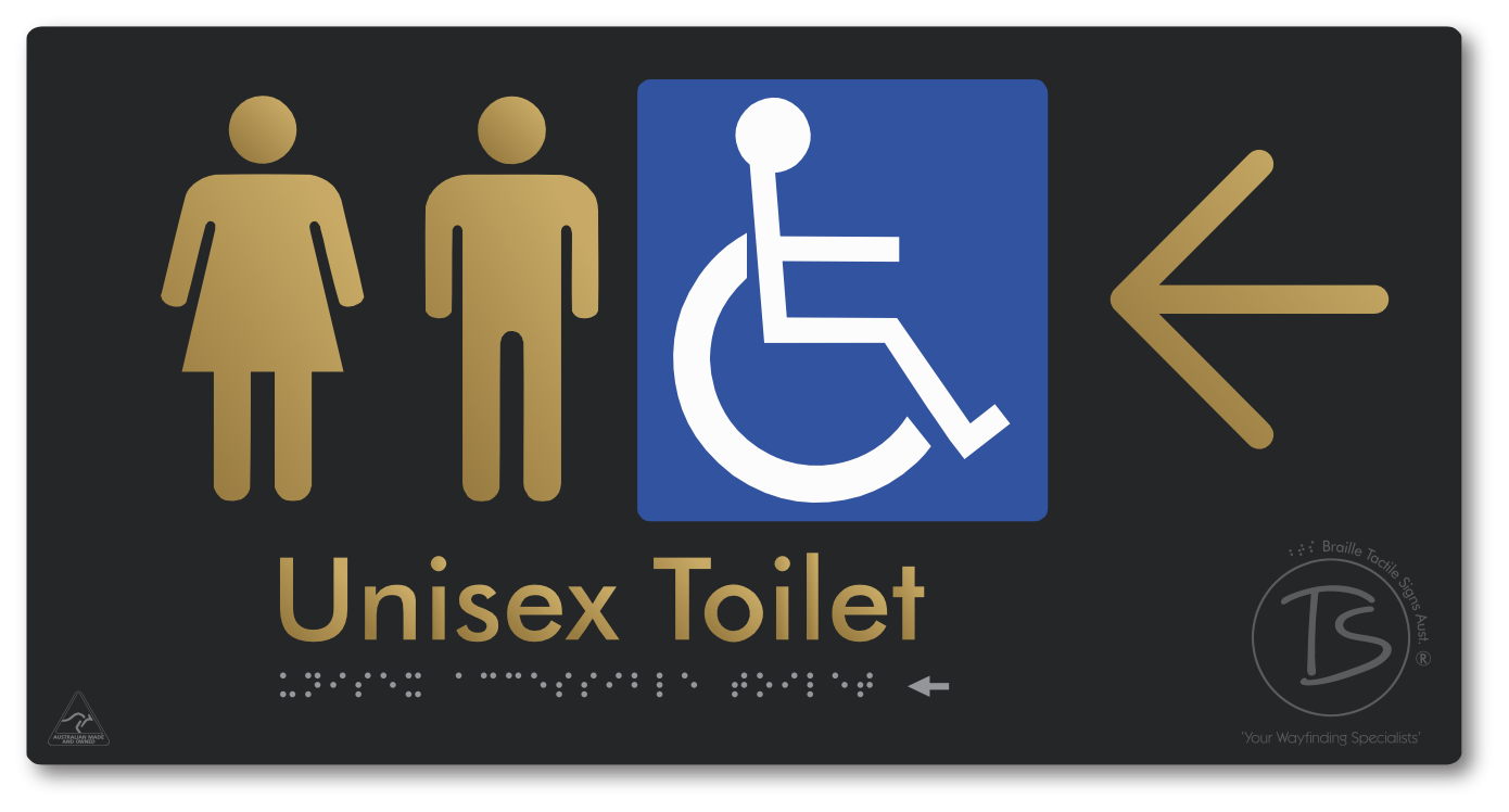 Unisex Accessible Toilet with Large Directional Arrow - Braille Tactile Signs Aust.