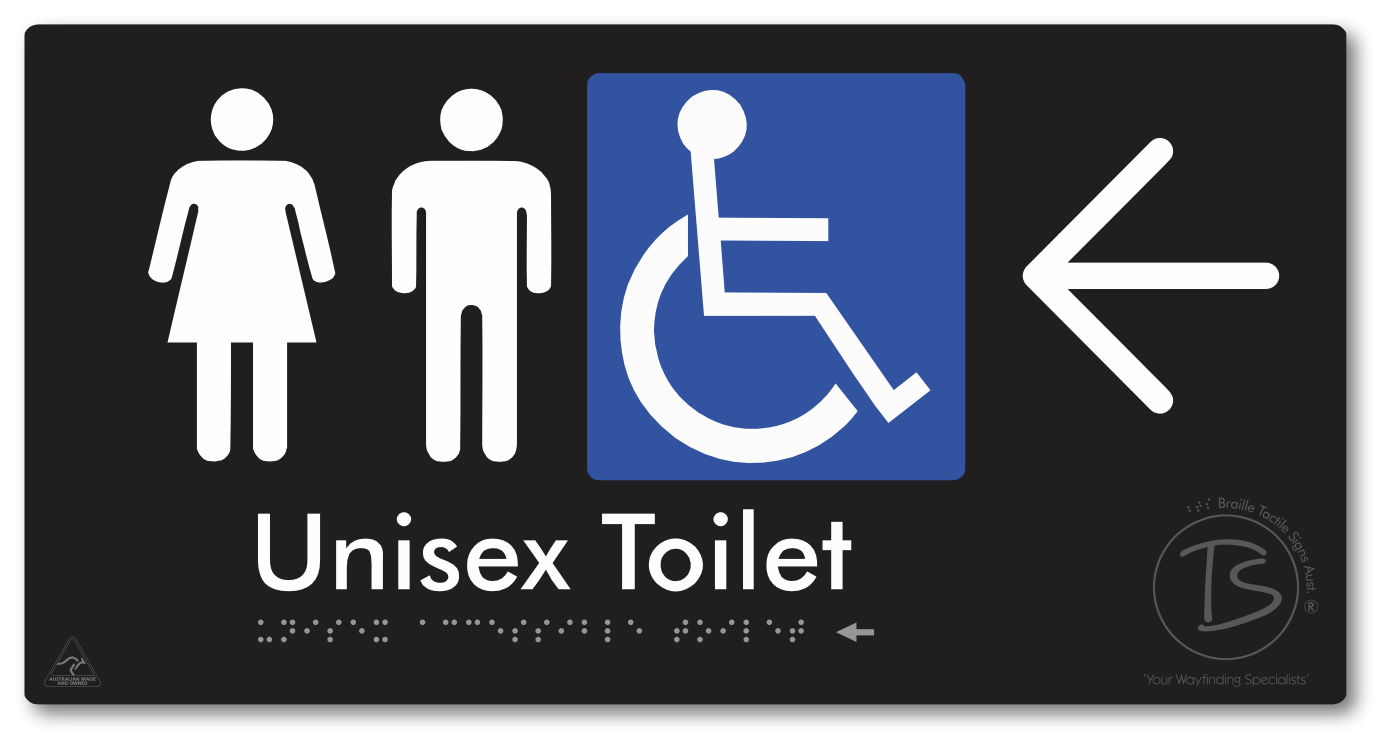 Unisex Accessible Toilet with Large Directional Arrow - Braille Tactile Signs Aust.