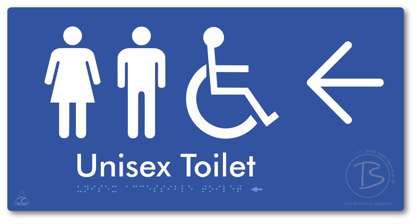 Unisex Accessible Toilet with Large Directional Arrow - Braille Tactile Signs Aust.
