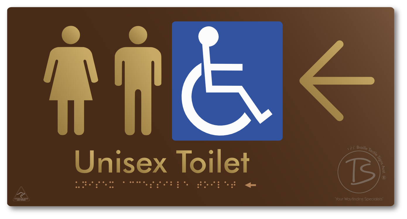 Unisex Accessible Toilet with Large Directional Arrow - Braille Tactile Signs Aust.