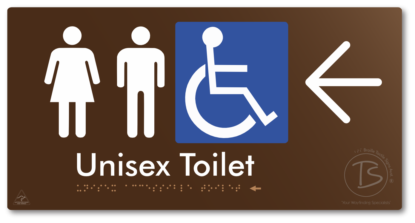 Unisex Accessible Toilet with Large Directional Arrow - Braille Tactile Signs Aust.