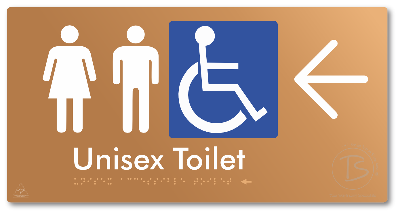 Unisex Accessible Toilet with Large Directional Arrow - Braille Tactile Signs Aust.